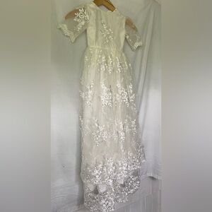 Very lavish detailed white  lace Christening dress 44 inches long NWT 6 months